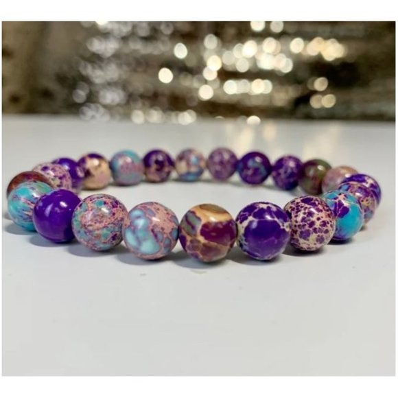 Handcrafted Grade AAA 10mm Purple Imperial Sea Sediment Jasper Stretch Bracelet - Picture 1 of 7